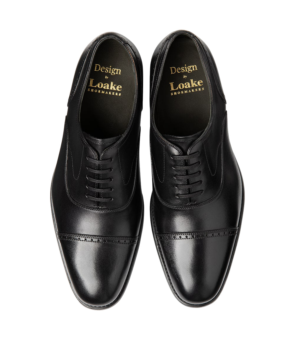 Loake Men's Hughes Semi-Brogue Shoe in Black