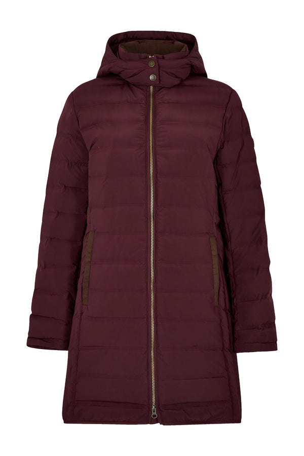 Dubarry Ladies Ballybrophy Three-Quarter Length Down Filled Coat in Oxblood