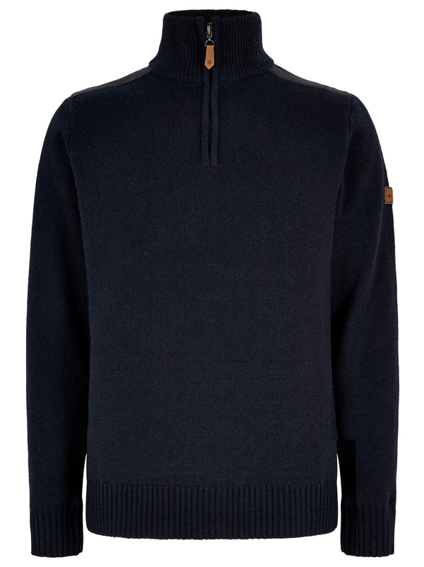 Dubarry Men's Doherty Zip Neck Sweater With Windproof Lining in Navy