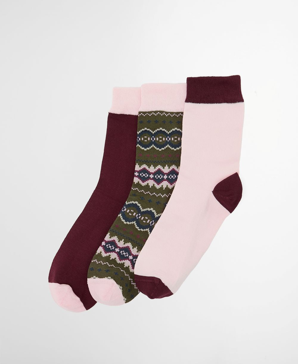 Barbour Ladies Helen Fairisle Sock Gift Set in Olive