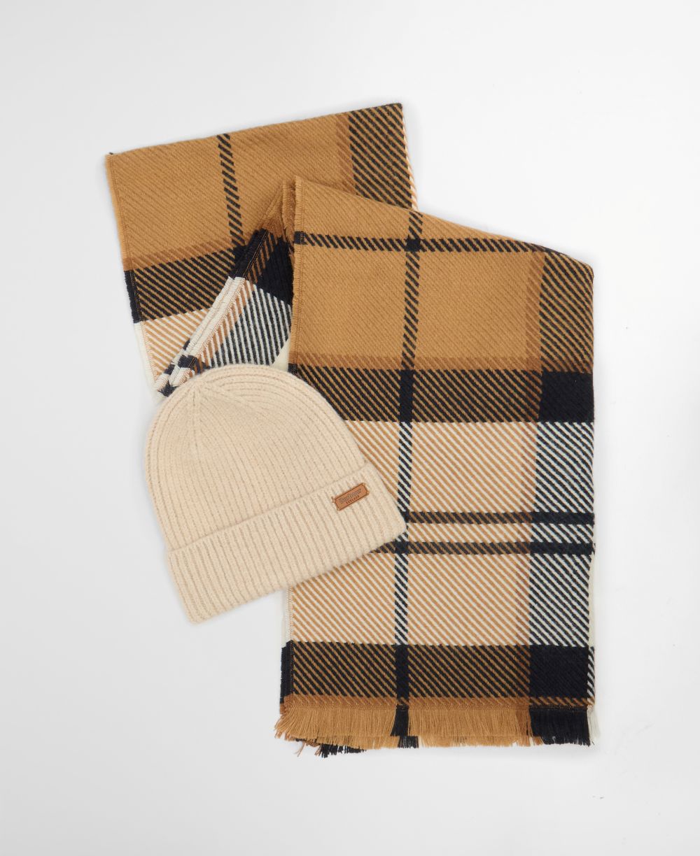 Barbour Ladies Pendle Beanie & Blair Scarf Gift Set in Hessian Navy