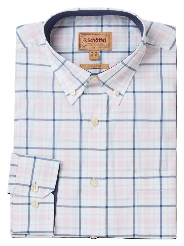 Schoffel Men's Polstead Classic Shirt in French Navy/Pale Blue/Pale Pink