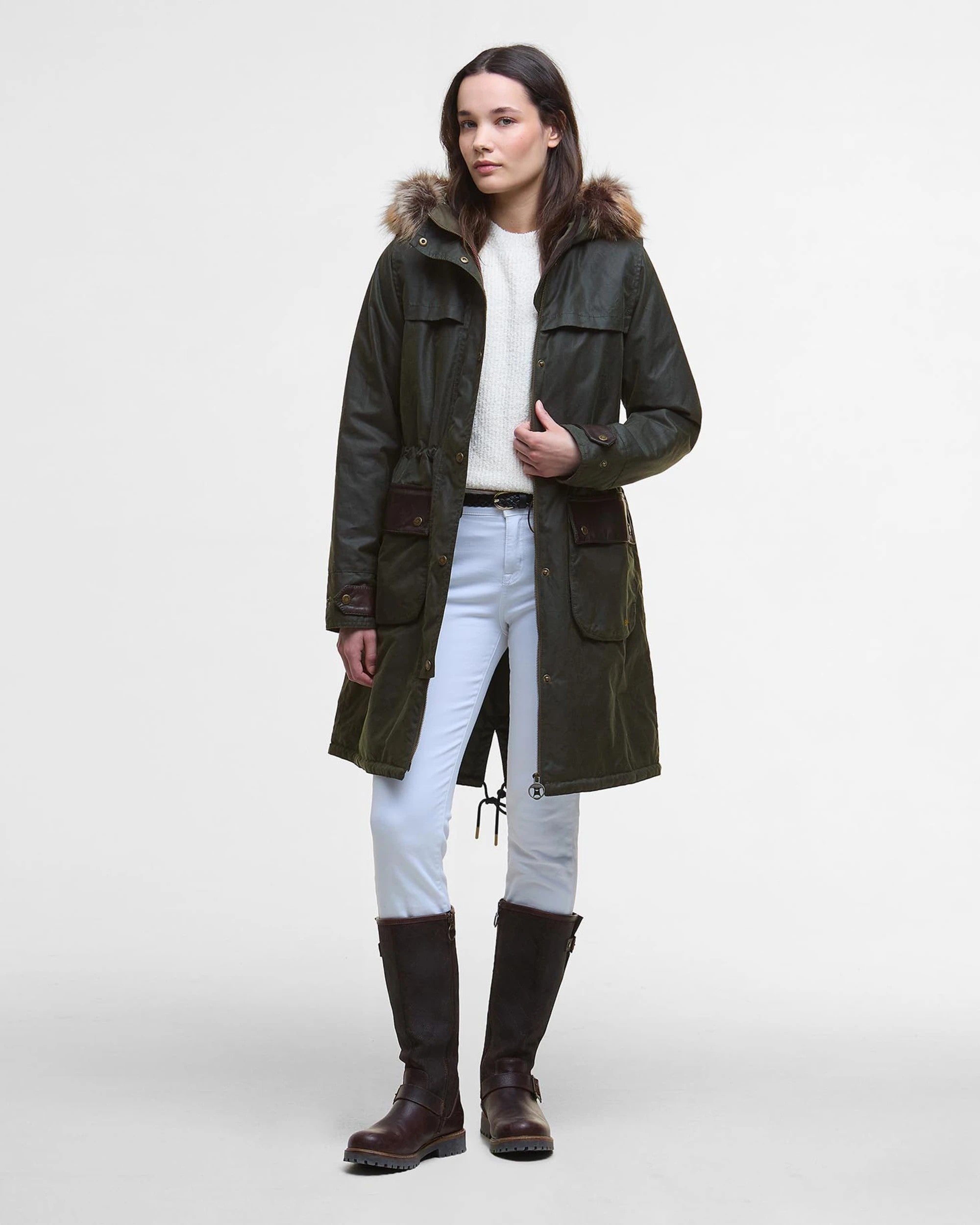 Barbour Ladies Durham City Waxed Parka in Fern
