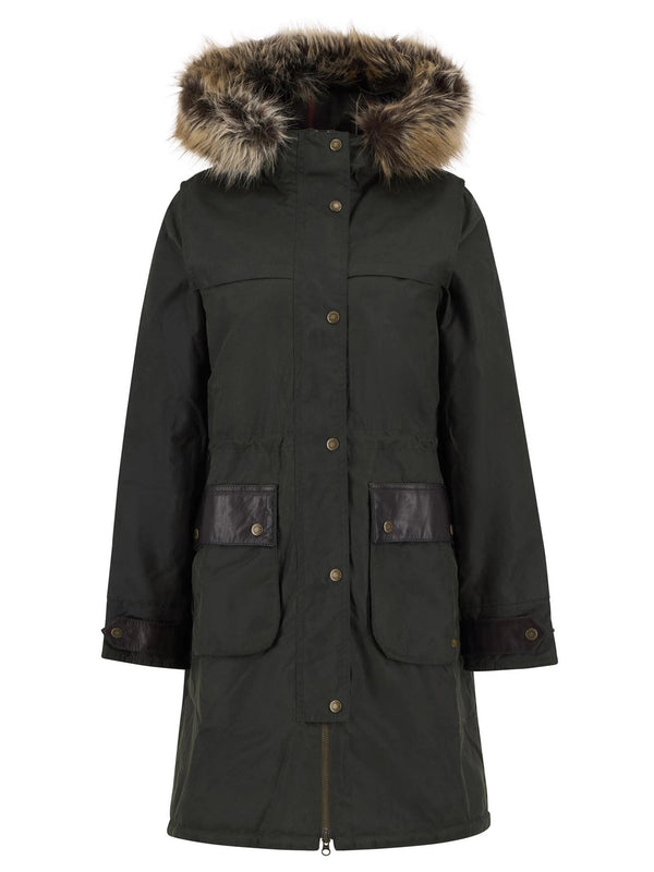 Barbour Ladies Durham City Waxed Parka in Fern