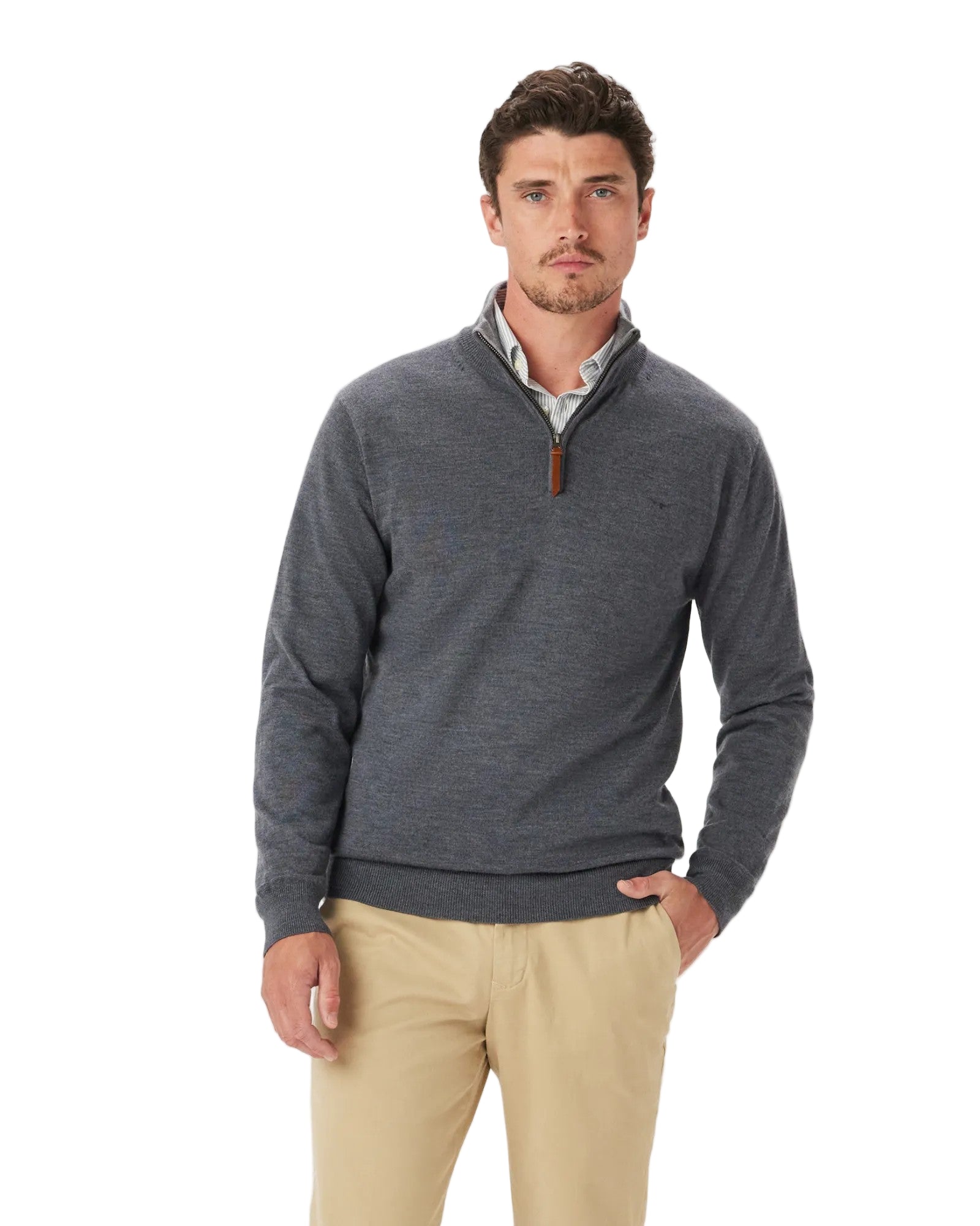 R.M Williams Men's Ernest 1/4 Zip Merino Knit in Sea Mist