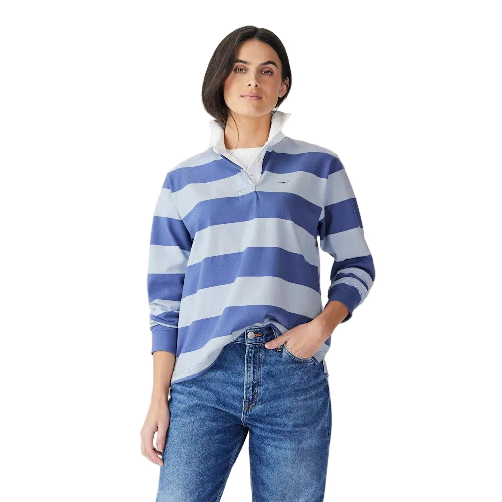 R.M Williams Ladies Narran Stripe Rugby Shirt in Blue