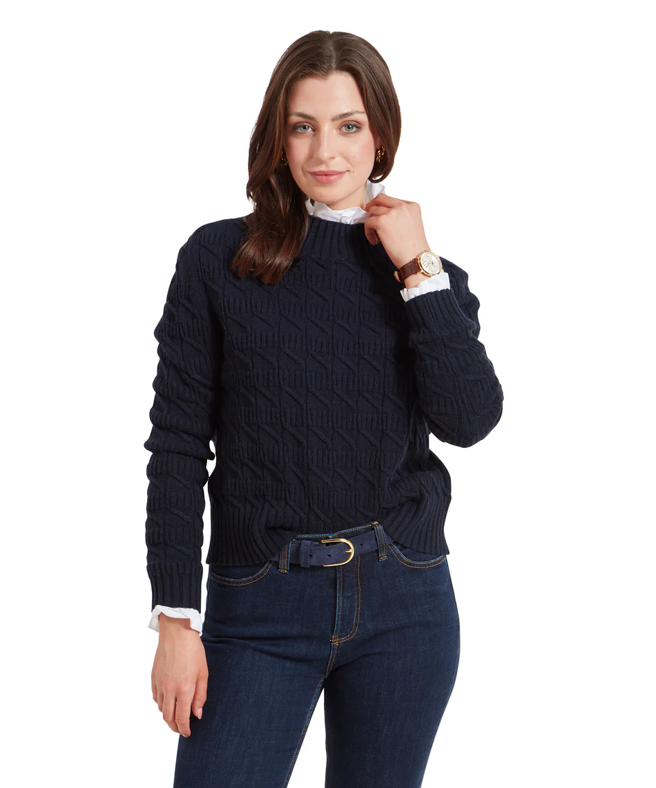 Schoffel Ladies Sandsend Cable Jumper in Navy