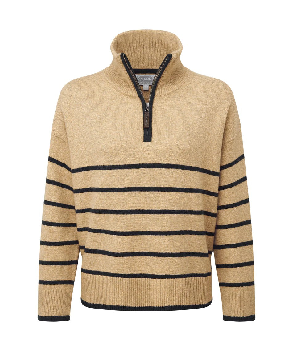 Schoffel Ladies Sandsend 1/4 Zip jumper in Warm Sand