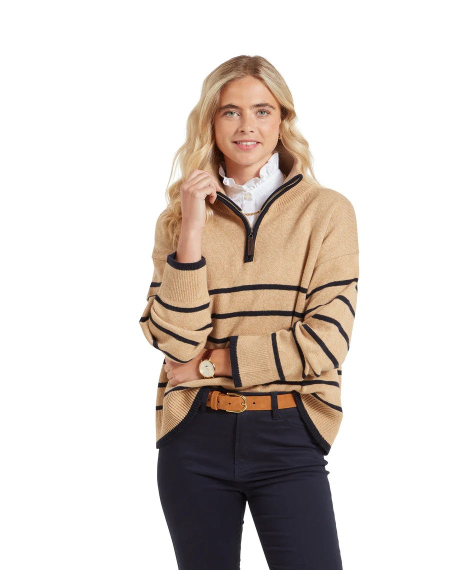 Schoffel Ladies Sandsend 1/4 Zip jumper in Warm Sand