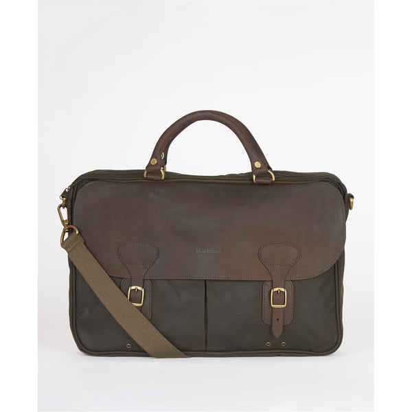 Barbour Wax Leather Briefcase in Olive